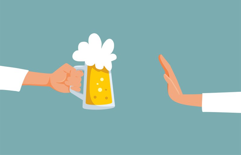 Bier bei Histaminintoleranz, nein danke! Person Recovering from Addiction Refusing Alcoholic Drink Vector Illustration